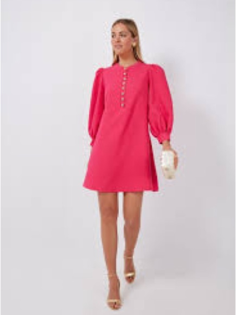 Pomander Place Hot Pink Puff-Sleeve Mini Dress